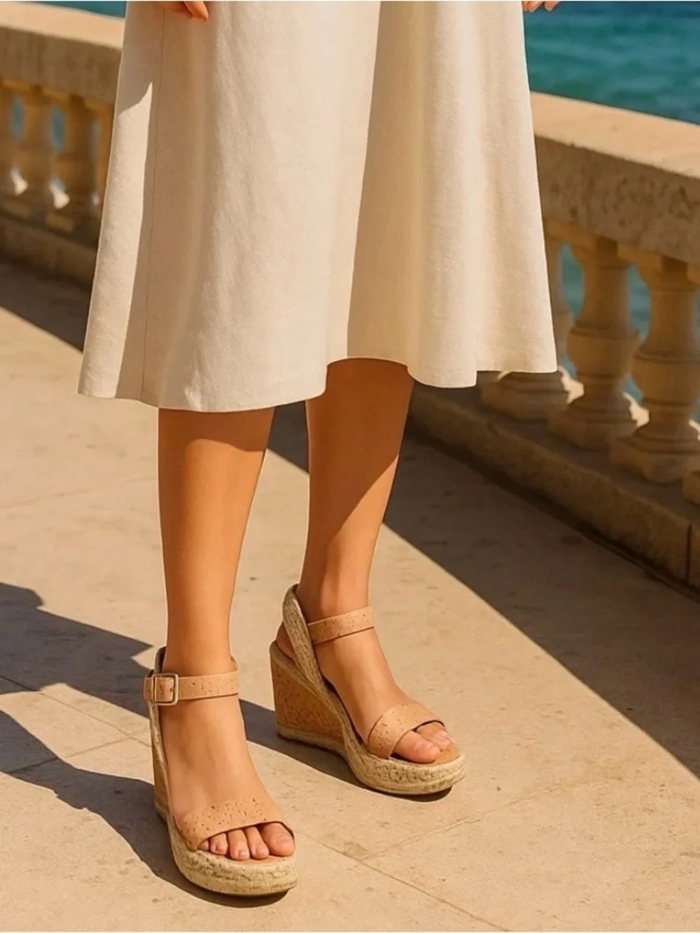 L'Amour Des Pieds Iditri Wedge Sandal Cream Cork Size 8 Espadrille